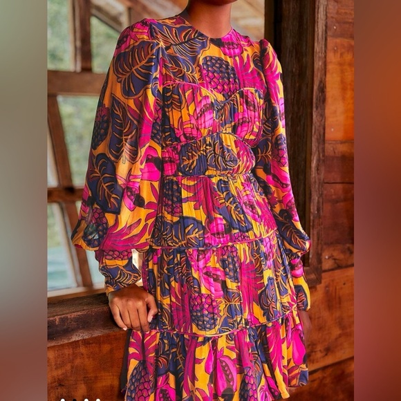 FARM Rio Yellow Fruit Dream Long Sleeve Mini Dress - Picture 3 of 12